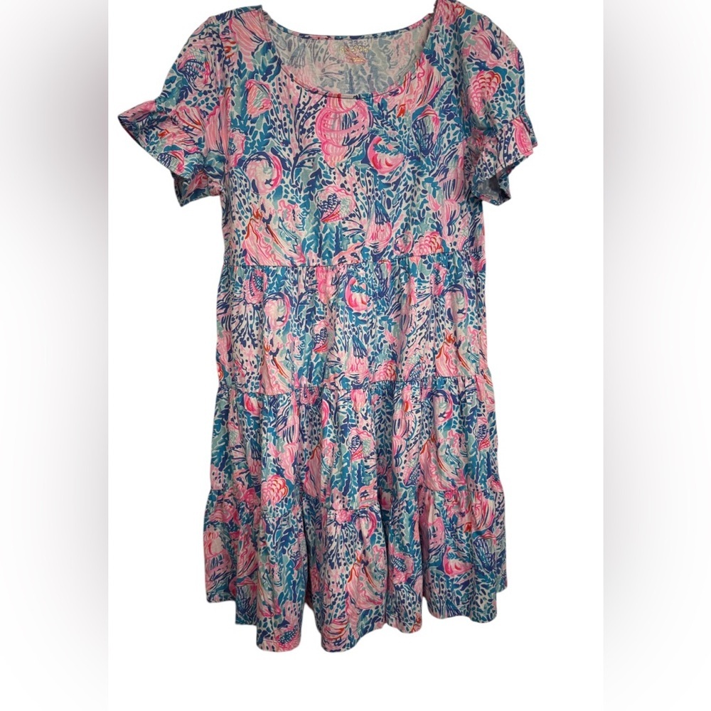 Lilly Pulitzer Pink & Blue Floral Print Midi Dress